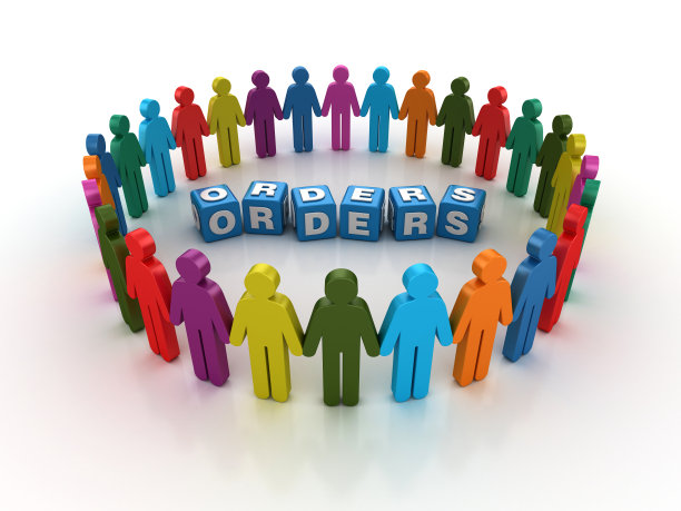 象形图团队与订单流行语立方体- 3D渲染图片下载