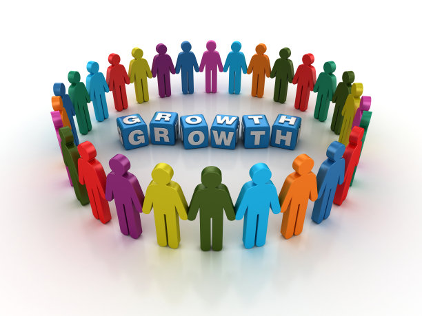 象形图团队与增长流行语立方体- 3D渲染图片下载