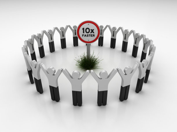 10倍快速路标与象形文字团队人员- 3D渲染图片下载