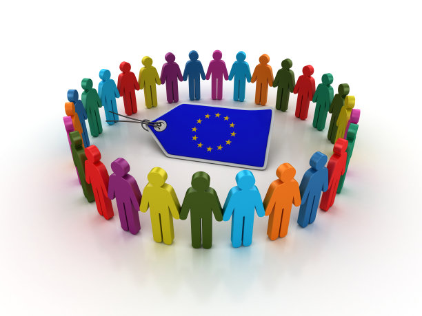 图形团队与欧盟旗价格标签- 3D渲染图片下载