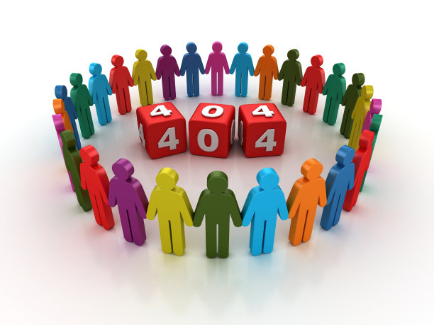 象形图团队与404流行语立方体- 3D渲染图片下载