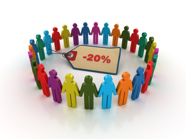 图形团队与-20%的价格标签- 3D渲染图片下载