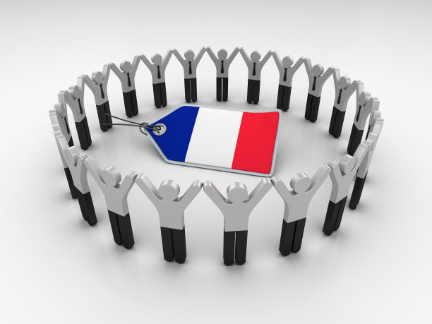 象形文字团队与法国国旗价格标签- 3D渲染图片下载