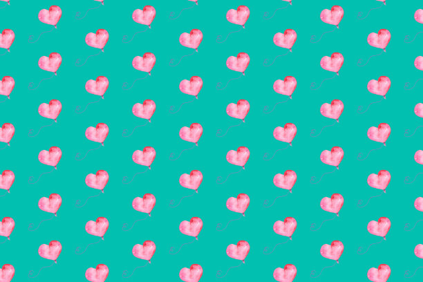 无缝模式与插画气球元素水彩设置为情人节。图片下载