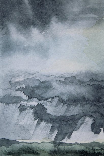 水彩风景雨蓝色垃圾背景图片下载