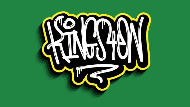 牙买加金斯顿手刻字涂鸦标签风格贴纸设计。图片下载