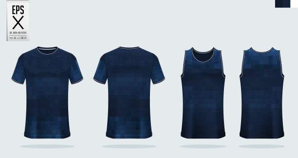 t恤运动模型模板设计的足球运动衫，足球工具包。篮球运动衫和跑步背心背心。运动服的正面和背面。向量。图片下载