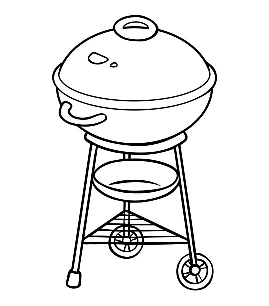彩色的书。水壶烧烤烤架。黑白卡通厨房用具图片下载