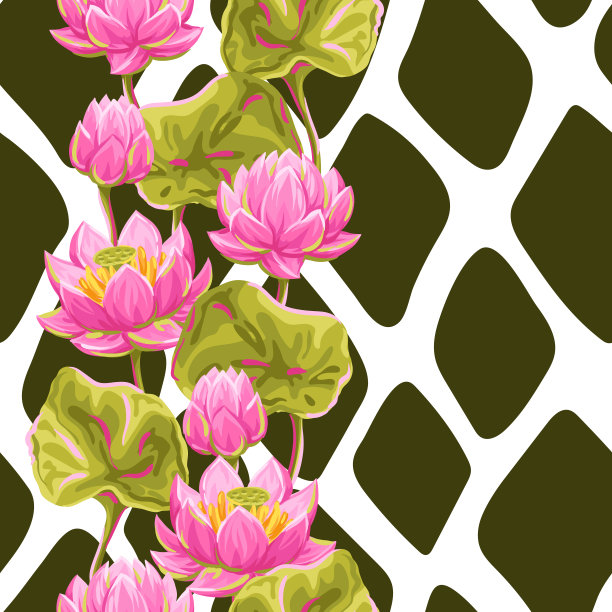 无缝图案与荷花。睡莲装饰插图。图片下载