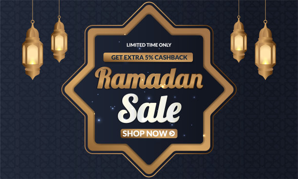 斋月卡里姆销售提供横幅设计装饰灯笼月亮背景的推广海报，社交媒体模板，折扣，礼品，代金券，网页标题和横幅，开斋节穆巴拉克贺卡图片下载