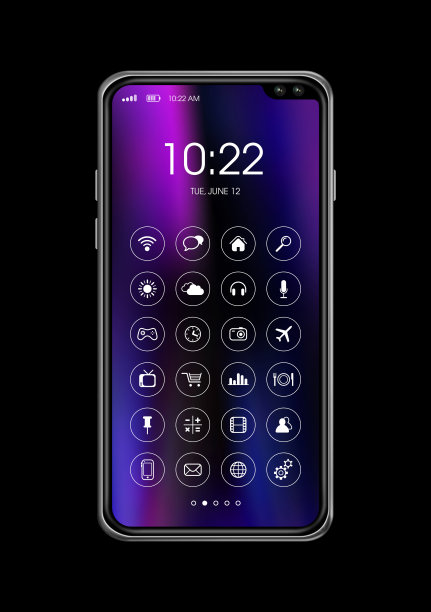 所有屏幕智能手机与图标设置隔离在黑色。三维渲染图片下载