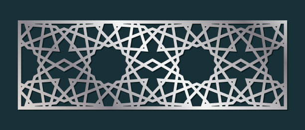 镂空剪影板与装饰性几何阿拉伯图案。印刷模板、激光切割模板、雕刻模板。房间分频器。矢量插图。图片下载