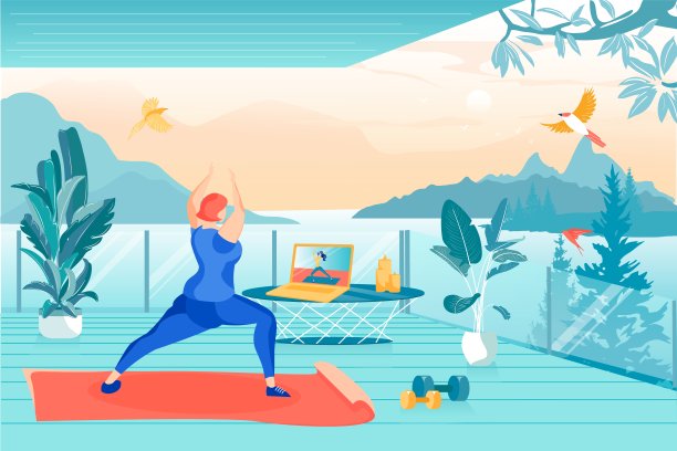 看视频的女人上课和做运动。图片下载