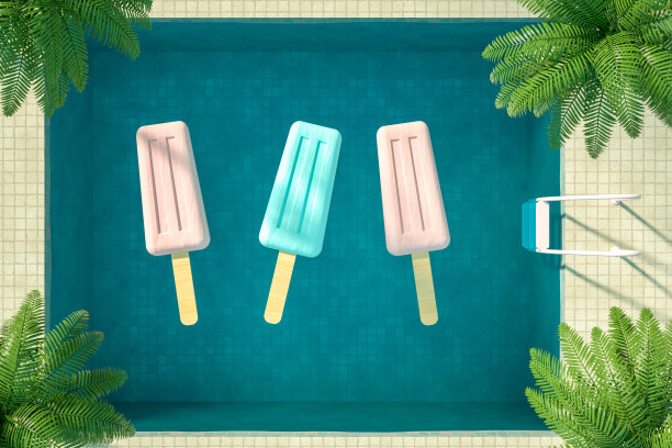 夏季概念与游泳池和冰淇淋，鸟瞰图图片下载