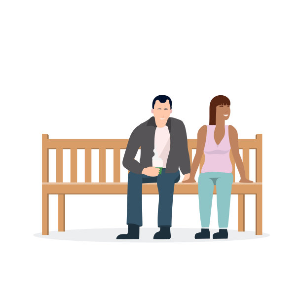 公园长椅上的人物扁平矢量素材：等待的男女图片下载