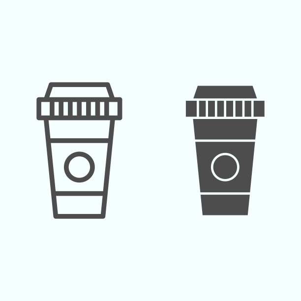 咖啡线和固体图标。盛有热饮的塑料杯。带走或取出物品。秋天季节矢量设计概念，轮廓风格象形图上的白色背景，用于web和应用程序。Eps 10。图片下载