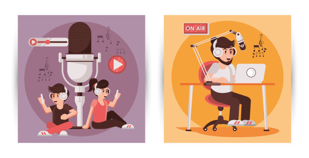 国际广播日海报与播音员的角色图片下载