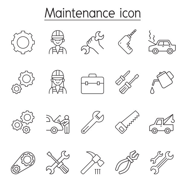 维护和修复图标设置在细线风格图片下载