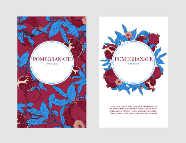 矢量垂直横幅与石榴水果在白色和勃艮第背景。图片下载