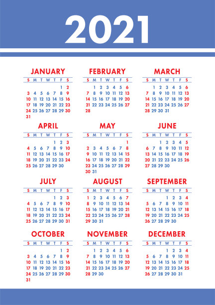 日历2021年。矢量口袋或墙壁压延机模板。简单的设计。一周从周日开始素材图片