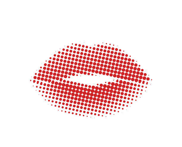 半色调点红色女人嘴唇抽象设计。图片下载