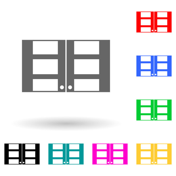 厨房橱柜多色风格图标。简单的字形，平面矢量家具图标的用户界面和用户体验，网站或移动应用程序图片下载