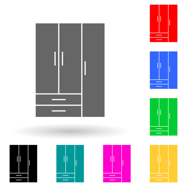 橱柜多色风格图标。简单的字形，平面矢量家具图标的用户界面和用户体验，网站或移动应用程序图片下载