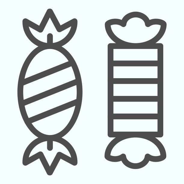 糖果图标。两颗甜焦糖。万圣节矢量设计概念，轮廓风格的象形图上的白色背景，用于web和应用程序。图片下载