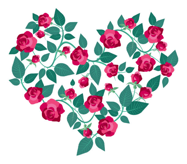 心形的红玫瑰图案。图片下载
