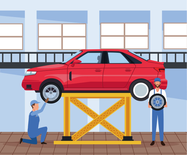 汽车车间设有机械师和吊车，设计丰富多彩图片下载
