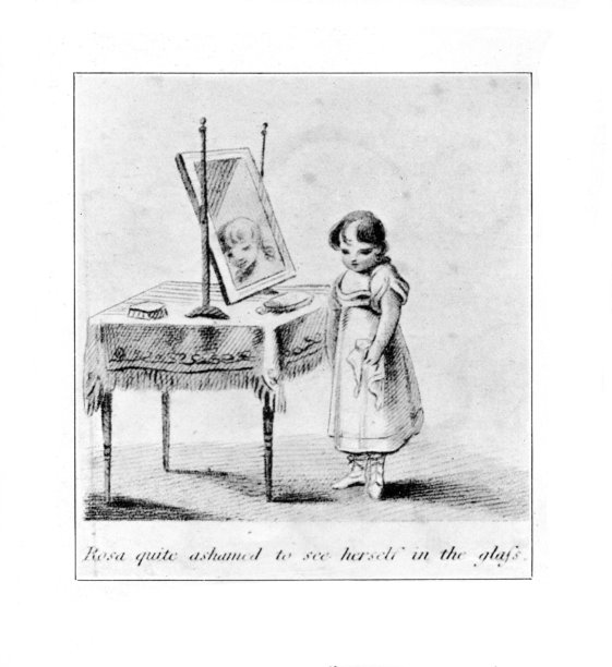 19世纪早期，雕刻年轻的女孩和镜子从被遗忘的儿童书籍1898年图片下载