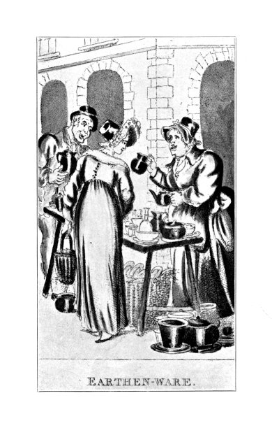 1820年伦敦街头出售陶罐的女子（19世纪早期雕刻）图片下载