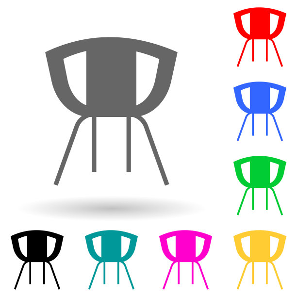 椅子多色风格图标。简单的字形，平面矢量家具图标的用户界面和用户体验，网站或移动应用程序图片下载