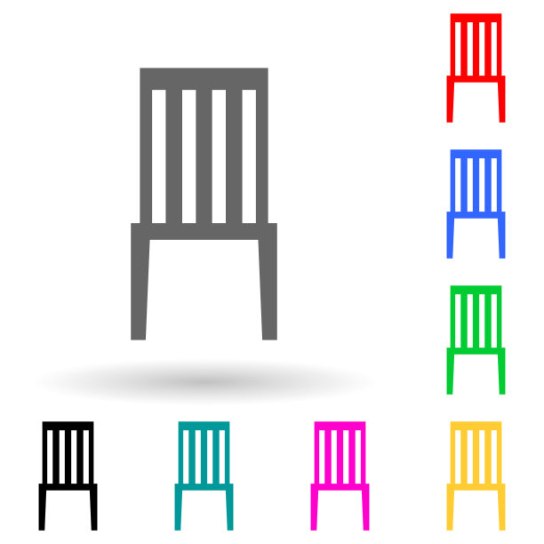 椅子多色风格图标。简单的字形，平面矢量家具图标的用户界面和用户体验，网站或移动应用程序图片下载