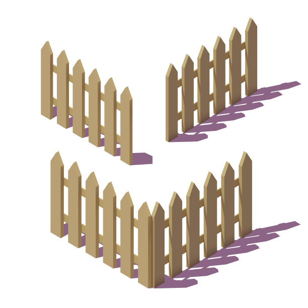 木等距栅栏。3 d现实的图标。设计元素孤立在白色背景上。矢量图图片下载