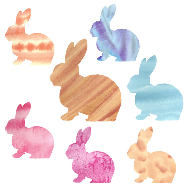 多色的可爱毛茸茸的复活节兔子在风景如画的污渍。图片下载