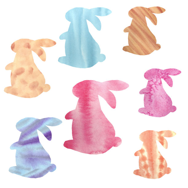 多色的可爱毛茸茸的复活节兔子在风景如画的污渍。图片下载