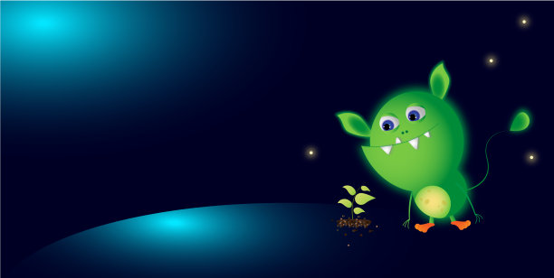 插图，背景，旗子-绿色可爱的怪物长了一株植物图片下载