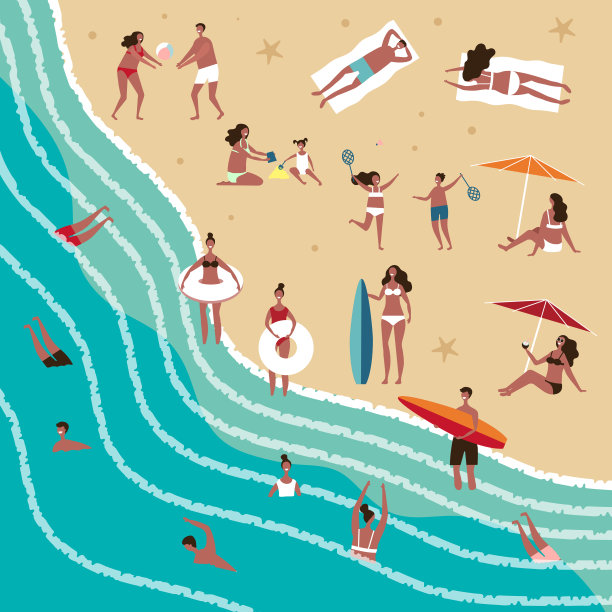 有趣的人们在夏天的海滩上玩耍图片下载