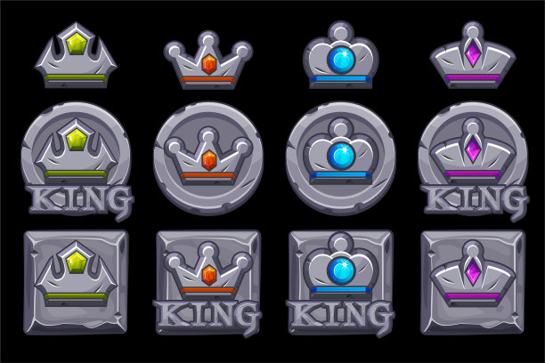 一组石头应用程序图标王冠和标志。图片下载