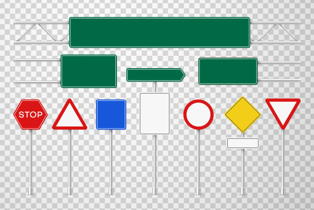 道路标志彩色逼真的3d矢量插图集图片下载