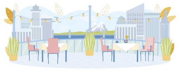 屋顶餐厅在山城背景。图片下载