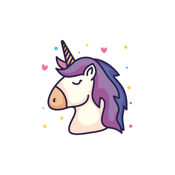 可爱的独角兽头像用心形和星星装饰图片下载