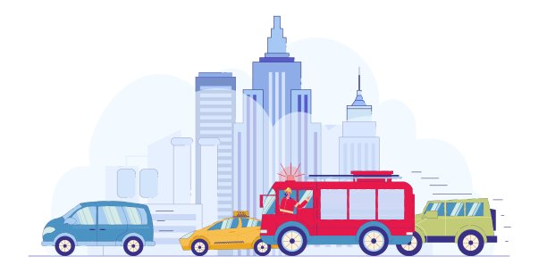 平坦消防员驾驶消防车在交通。图片下载