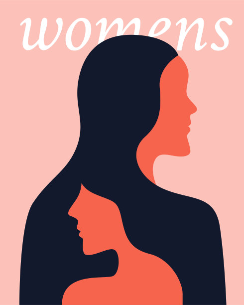 妇女节活动海报背景设计用两个长发女孩矢量插画。图片下载