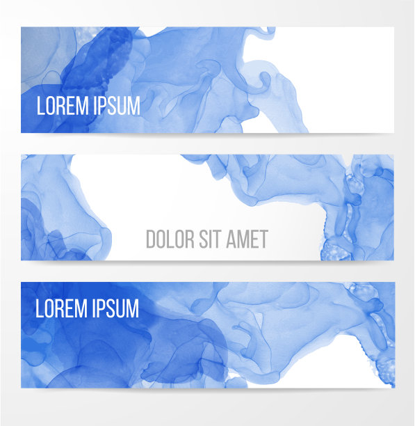 三条带有抽象蓝色水墨画的横幅。经典的2020年蓝色图片下载
