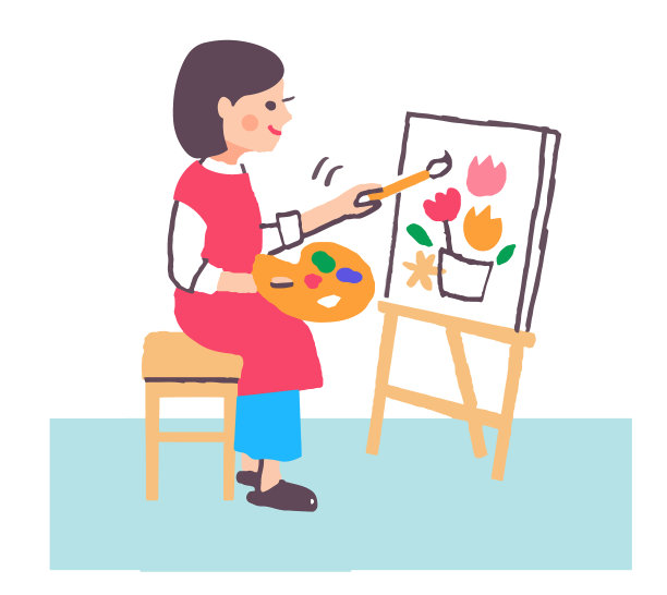 微笑的女人在画油画素材图片