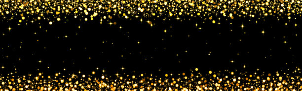 节日背景，旗帜，圣诞节，黄色灯光在黑色背景，金色，发光，星星，闪烁，金色在黑色，明亮，派对，五彩纸屑图片下载