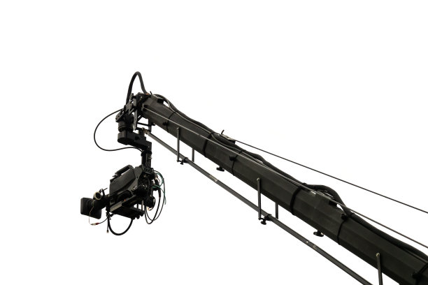 一台起重机上的电视摄像机，孤立的白色。足球比赛或音乐会图片下载