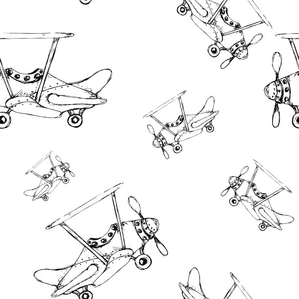 手绘艺术素描线条艺术复古蒸汽朋克汽车复古无缝图案图片下载